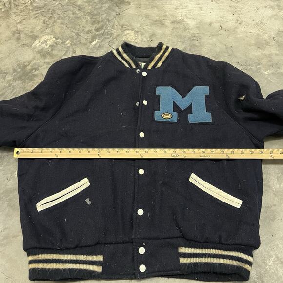 Vintage Trophy Jackets Size 48 Blue Letterman's Varisty Jacket "M" Football USA - Picture 4 of 7